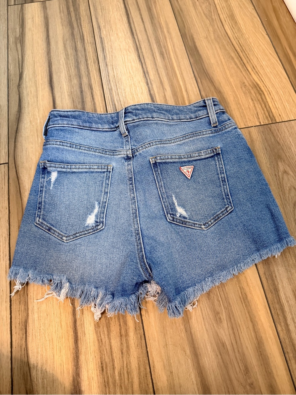 GUESS Light Blue Distressed Denim Cutoff Shorts